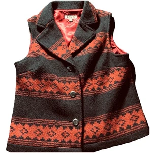 Orvis Flanell Weste Damen XS rot schwarz Vintage Western Knopf Azteken Lagenlook - Bild 1 von 8