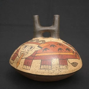 🐍 Nasca Keramik bemalte Flasche mit mythischer Figur - Bild 1 von 15