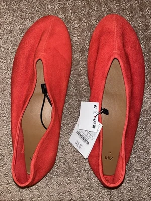 ZARA Ballet Plano (Mujer) / Gamuza Roja / Talla 9/40 Nuevo con Etiquetas Airfit Plantilla Técnica Espuma Foto 1 de 4