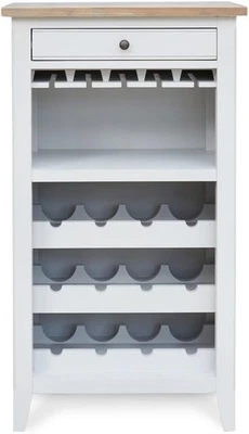 Solid Wood Wine Rack Cabinet with Glass Storage Drawer Distressed Grey Top - Image 1 of 4