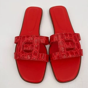 Sandalias Cole Haan Chrisee Talla 10M Cuero de Cocodrilo Rojo Sin Cordones Puntera Cuadrada Planas - Imagen 1 de 9