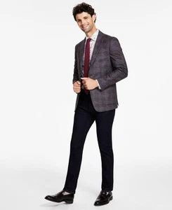 Bar Iii Mens Slim fit Sport Coat Blazer 38 S Brown Plaid - Picture 1 of 2
