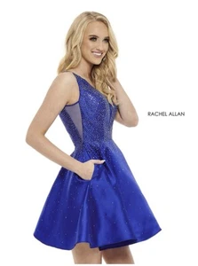 Rachel Allen Short Formal Dress 40155 Royal Blue Sz 12 NWT Homecoming Pockets - Picture 1 of 9