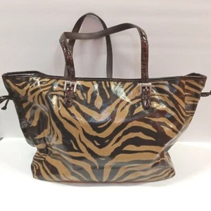 Brighton Animal Print Zebra Coated Vinyl Travel Tote Brown/Tan - Picture 1 of 12