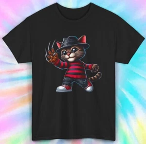 Freddy Krueger Cat T-Shirt | Cute Horror Movie Parody Tee S-5XL - Picture 1 of 13