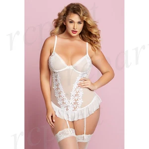 Mujer Lencería Encaje Dos Piezas Bustier Conjunto Blanco Talla Grande Boda Sexy 10728X - Imagen 1 de 5