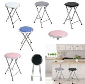 New Folding Round Small Stool Metal Frame Portable Padded Seat For Office Garden