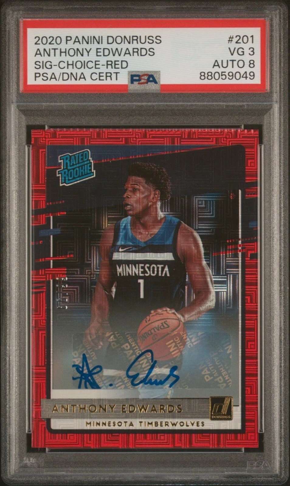 2020 Donruss Choice Anthony Edwards Red Auto /99 Rookie