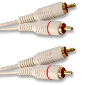 2m Twin WHITE 2 x RCA PHONO Audio LEFT RIGHT Cable Male to Male Lead GOLD - Picture 1 of 2