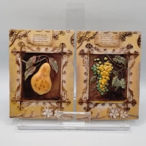 3D Fruit Wall Plaque Pear Grapes Hanging Decorative Tile Resin Elaine Vollherbst - Picture 1 of 13