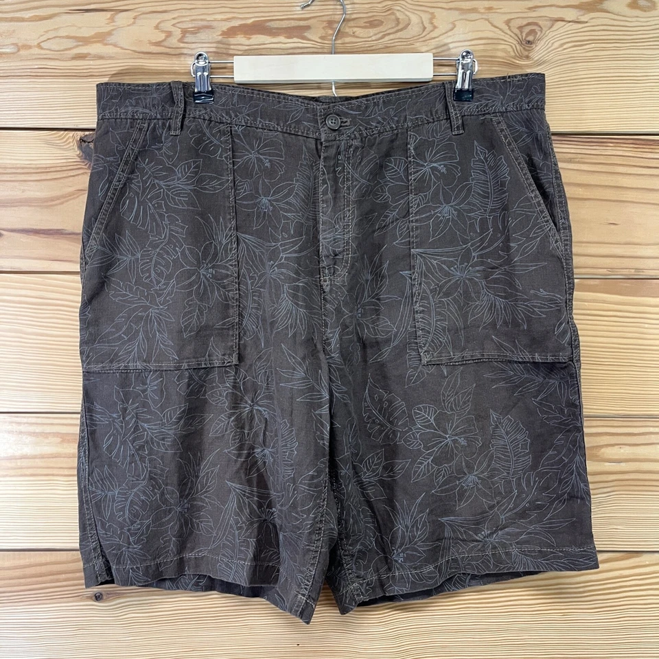 Pantalones Cortos Old Navy Para Hombre 40 100% Lino Marrón Floral Hawaiano Excedente 11" Entrepierna B144 Foto 1 de 4
