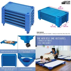 ECR4Kids Toddler Naptime Cot, Stackable Daycare (23" x 40"), Blue - Picture 1 of 11