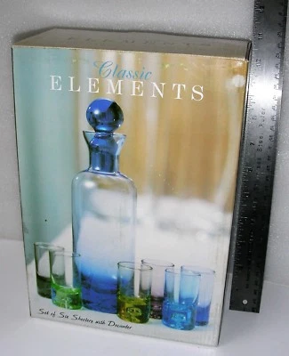 NUEVO JUEGO DE 6 VASOS TIRADOR MULTICOLOR ELEMENTOS CLÁSICOS Y JARRA AZUL Foto 1 de 4