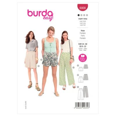 BURDA 6008 MISSES SHORTS & PANTS Sewing Pattern Sizes 8 - 22 SUPER EASY - Image 1 of 4