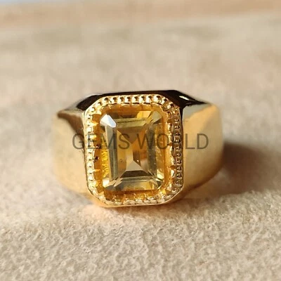 Anillo de oro amarillo 14k citrino natural para hombre, joyería para hombre, anillo hecho a mano Foto 1 de 4