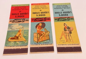 3 antike Eddie's Liquor Store Pinup Girl Streichholzschachteln Auston Texas Eddy - Bild 1 von 6
