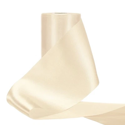 Cinta de satén de 4 pulgadas de ancho, cinta sólida de una sola cara de 22 yardas, beige Foto 1 de 4