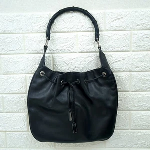 GUCCI Bamboo Handle One Shoulder Bag Handbag Leather Black Women Second Hand B - Picture 1 of 15