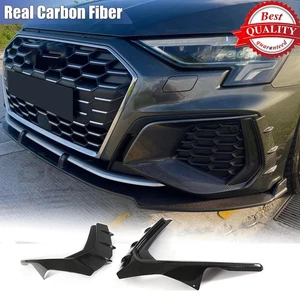 For Audi A3 Sline/S3 8Y 21UP Real Carbon Front Bumper Splitter Canard Vent Cover - Picture 1 of 15