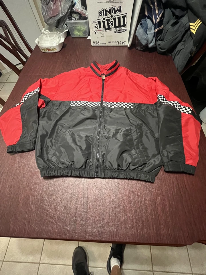 Chaqueta cortavientos Saxon Extreme Wear para hombre grande roja negra a cuadros carreras Foto 1 de 4