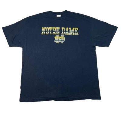 Vintage 90s University of Notre Dame Plaid Logo Tee T-Shirt Foot Locker Navy 2XL - Image 1 of 4