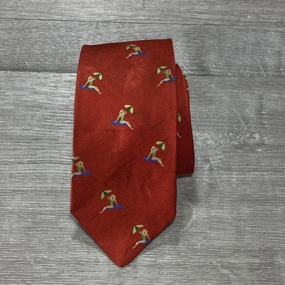 Corbata J Crew Para Hombre Roja 100% Seda Playa Pinup Niña Paraguas Novedad EE. UU. Corbata Foto 1 de 4