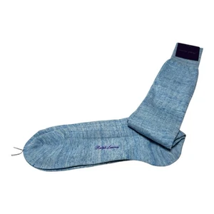 Ralph Lauren Purple Label Mens Made In Italy 100% Linen Casual Dress Socks Blue - Picture 1 of 5