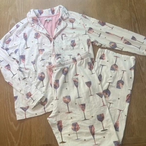 PJ Salvage Pajama Set Women Large Wine Champagne Glasses Soft Lounge Comfy - Picture 1 of 4