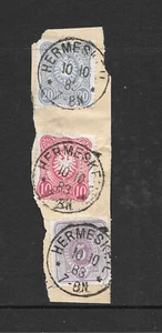 GERMANY SCOTT 38 - 40 USED ON PIECE - 1880 ISSUES  - 1883 HERMESKEIL CANCEL - Picture 1 of 2