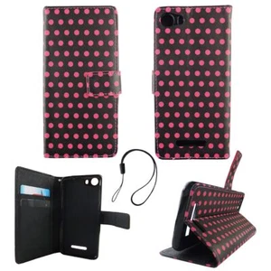 Etui ochronne na Wiko Lenny 2 Polka Dot Czarny Różowy Cover Case Book Style Nowe - Zdjęcie 1 z 2