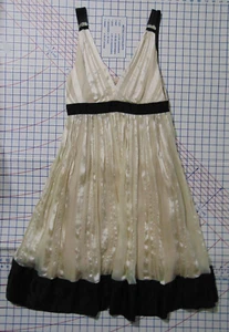 Zara Woman 100% silk cream chiffon black satin trim high waist A line dress M - Picture 1 of 11
