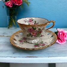 Pink Roses/Gold Trim Tea Cup Reticulated Saucer
