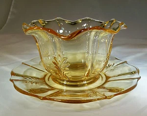 FOSTORIA BAROQUE #2496 YELLOW MAYONNAISE or SAUCE BOWL & UNDERPLATE LINER! - Picture 1 of 2