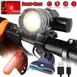 Rechargeable LED Mountain Bike Lights Bicycle Torch Front & Warning Rear Lamp - Picture 1 of 60