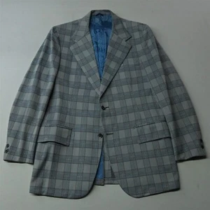 Vtg Sears Travelknit 42L Blue Plaid 70s Mens Blazer Suit Jacket Sport Coat - Picture 1 of 12