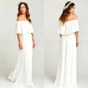 SHOW ME YOUR MUMU Hacienda Maxi Dress Womens Sz Large Ivory Off the Shoulder NWT - Picture 1 of 7
