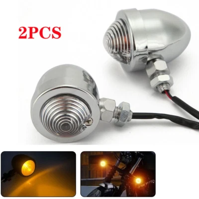 2x Chrome Motorcycle Bulb Turn Signals Indicator Lights for Harley Suzuki  Honda - Image 1 of 4