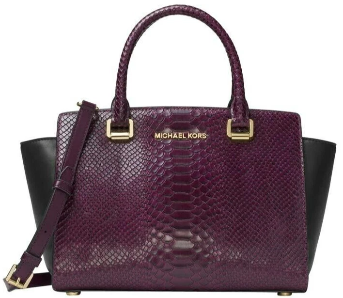 Michael Kors Selma Embossed Leather Satchel Handbag Damson/black 30f7glms2e