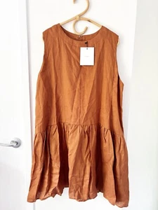 DISSH Dress Size 14 Brown Sleeveless Joie Spice Linen Babydoll Mini Dress BNWT - Picture 1 of 8