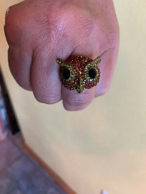Anillo de diamantes de imitación búho pájaro ajustable piedra de cristal de hoot cobre naranja negro Foto 1 de 4