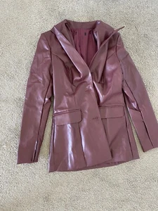 Maroon Leather Jacket Blazer Size S - Picture 1 of 2