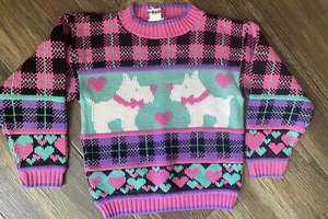 VTG 80s Kids Size Small 6 Sweater Knit Colorful Scotty Dogs Sweater USA - Picture 1 of 7