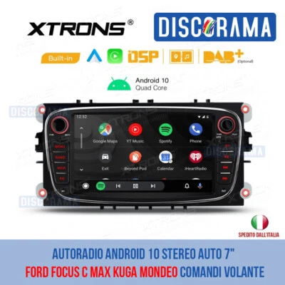 AUTORADIO ANDROID 10 STEREO AUTO 7" FORD FOCUS C MAX KUGA MONDEO COMANDI VOLANTE - Immagine 1 di 4