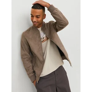 Jack & Jones Mens Faux Suede Bomber Jacket Outerwear - Midweight - Picture 1 of 18