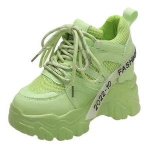 Mujer Oculto Cuña Tenis Con Cordones Plataforma Informal Malla Punta Redonda Zapatos Nuevo - Imagen 1 de 15