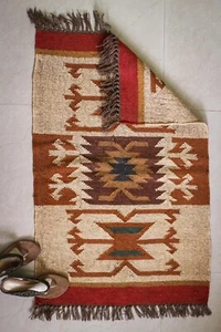 2x3 Feet Rug Aztec Kilim Multicolor Vintage Red Traditional Oriental Wool Rug - Picture 1 of 4