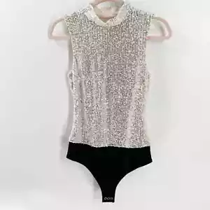 7 For All Mankind Sequin Mock-neck Sleeveless Bodysuit Size S NWT - Picture 1 of 8