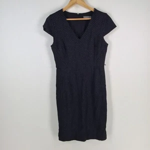 Jacqui e womens dress size S pencil black geometric short sleeve Vneck 075292 - Picture 1 of 9