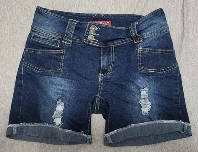 Pantalones cortos de jean Red Revet para mujer talla 9 azul denim con puños desgastados Foto 1 de 3