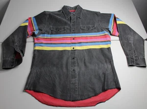 Wrangler Mens 16-34 Black Striped Button Up Brushpopper Shirt X-Long Tails Faded - Picture 1 of 6